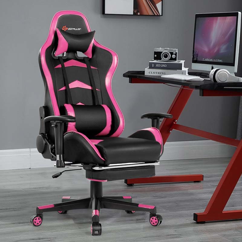 Ergonomic Massage Gaming Chair with Footrest & Adjustable Height, Reclining High Back PU Leather Swivel Racing Computer Office Chair