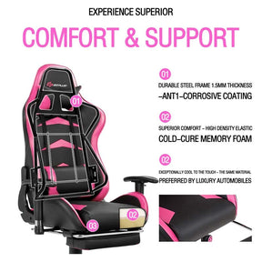Ergonomic Massage Gaming Chair with Footrest & Adjustable Height, Reclining High Back PU Leather Swivel Racing Computer Office Chair
