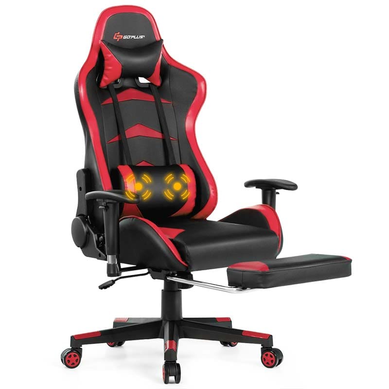 Ergonomic Massage Gaming Chair with Footrest & Adjustable Height, Reclining High Back PU Leather Swivel Racing Computer Office Chair