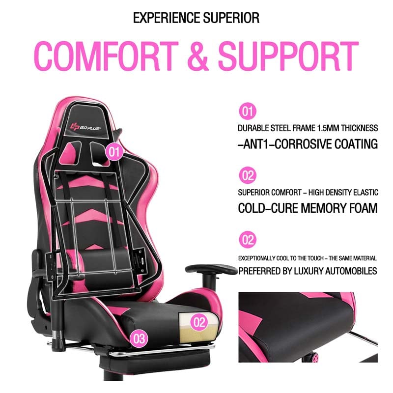 Ergonomic Massage Gaming Chair with Footrest & Adjustable Height, Reclining High Back PU Leather Swivel Racing Computer Office Chair