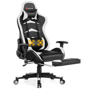 Ergonomic Massage Gaming Chair with Footrest & Adjustable Height, Reclining High Back PU Leather Swivel Racing Computer Office Chair