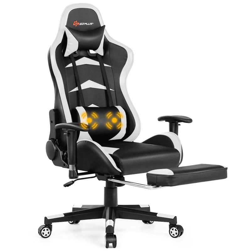 Ergonomic Massage Gaming Chair with Footrest & Adjustable Height, Reclining High Back PU Leather Swivel Racing Computer Office Chair