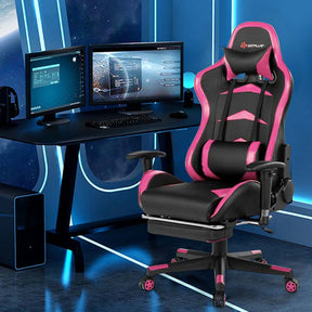 Ergonomic Massage Gaming Chair with Footrest & Adjustable Height, Reclining High Back PU Leather Swivel Racing Computer Office Chair