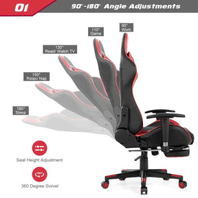 Ergonomic Massage Gaming Chair with Footrest & Adjustable Height, Reclining High Back PU Leather Swivel Racing Computer Office Chair