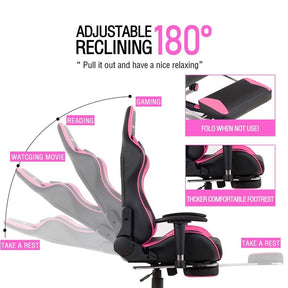 Ergonomic Massage Gaming Chair with Footrest & Adjustable Height, Reclining High Back PU Leather Swivel Racing Computer Office Chair