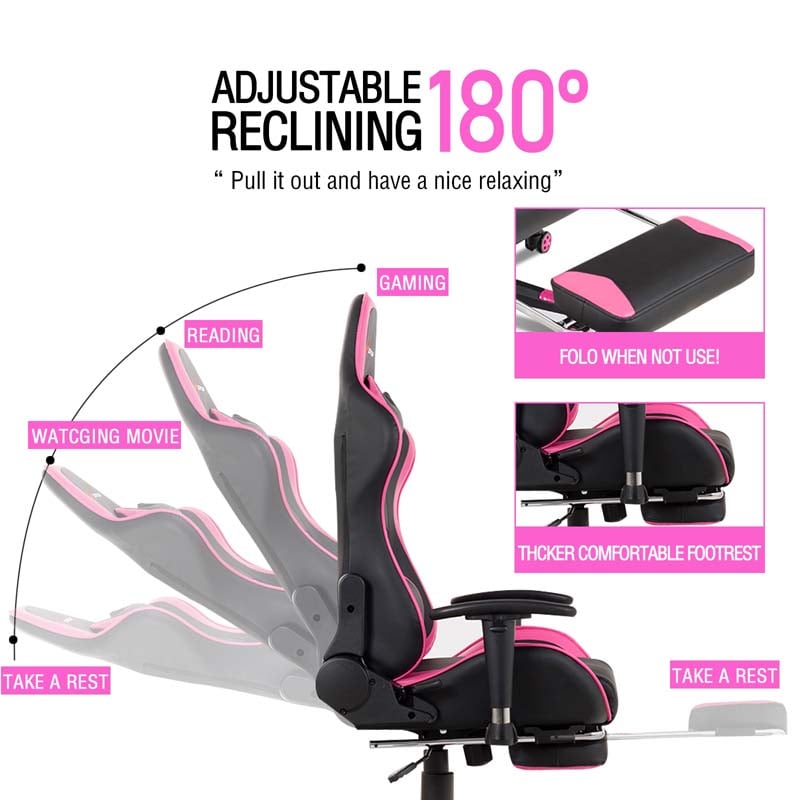 Ergonomic Massage Gaming Chair with Footrest & Adjustable Height, Reclining High Back PU Leather Swivel Racing Computer Office Chair
