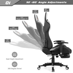 Ergonomic Massage Gaming Chair with Footrest & Adjustable Height, Reclining High Back PU Leather Swivel Racing Computer Office Chair