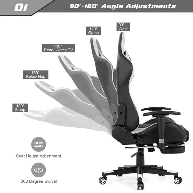 Ergonomic Massage Gaming Chair with Footrest & Adjustable Height, Reclining High Back PU Leather Swivel Racing Computer Office Chair