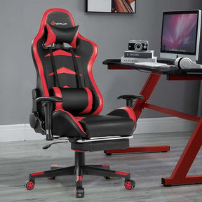 Ergonomic Massage Gaming Chair with Footrest & Adjustable Height, Reclining High Back PU Leather Swivel Racing Computer Office Chair