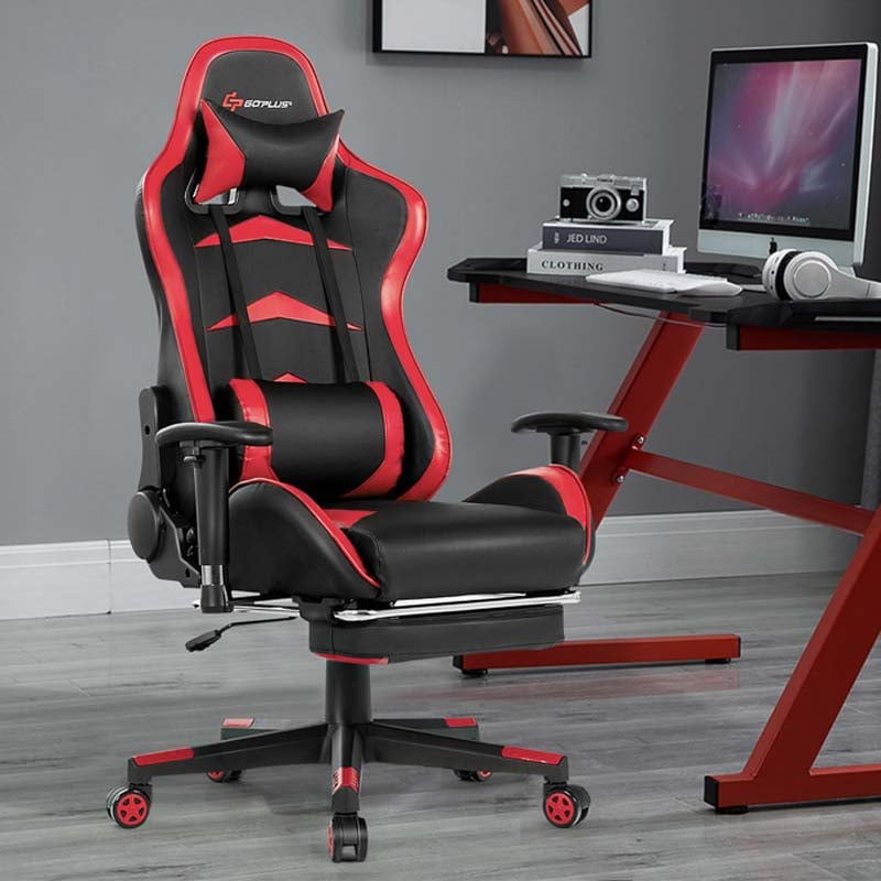 Ergonomic Massage Gaming Chair with Footrest & Adjustable Height, Reclining High Back PU Leather Swivel Racing Computer Office Chair