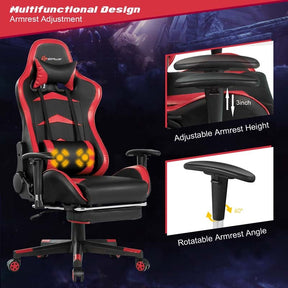 Ergonomic Massage Gaming Chair with Footrest & Adjustable Height, Reclining High Back PU Leather Swivel Racing Computer Office Chair