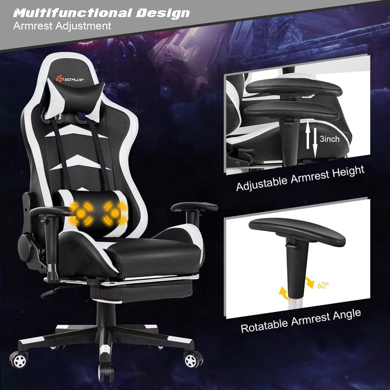 Ergonomic Massage Gaming Chair with Footrest & Adjustable Height, Reclining High Back PU Leather Swivel Racing Computer Office Chair