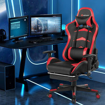 Ergonomic Massage Gaming Chair with Footrest & Adjustable Height, Reclining High Back PU Leather Swivel Racing Computer Office Chair