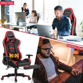 Ergonomic Massage Gaming Chair with Footrest & Adjustable Height, Reclining High Back PU Leather Swivel Racing Computer Office Chair