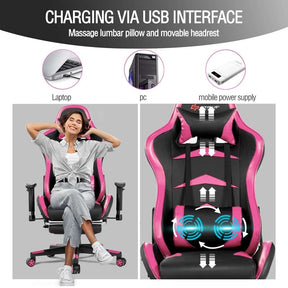 Ergonomic Massage Gaming Chair with Footrest & Adjustable Height, Reclining High Back PU Leather Swivel Racing Computer Office Chair