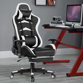 Ergonomic Massage Gaming Chair with Footrest & Adjustable Height, Reclining High Back PU Leather Swivel Racing Computer Office Chair