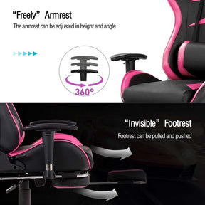 Ergonomic Massage Gaming Chair with Footrest & Adjustable Height, Reclining High Back PU Leather Swivel Racing Computer Office Chair