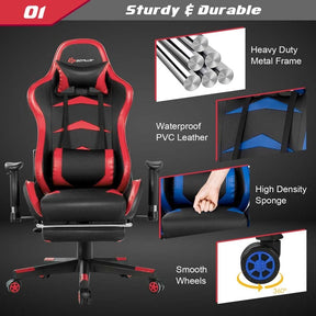 Ergonomic Massage Gaming Chair with Footrest & Adjustable Height, Reclining High Back PU Leather Swivel Racing Computer Office Chair