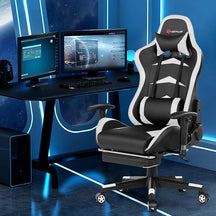 Ergonomic Massage Gaming Chair with Footrest & Adjustable Height, Reclining High Back PU Leather Swivel Racing Computer Office Chair