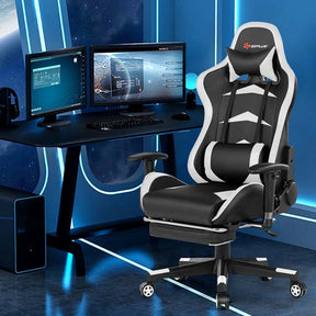 Ergonomic Massage Gaming Chair with Footrest & Adjustable Height, Reclining High Back PU Leather Swivel Racing Computer Office Chair