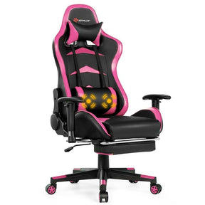 Ergonomic Massage Gaming Chair with Footrest & Adjustable Height, Reclining High Back PU Leather Swivel Racing Computer Office Chair