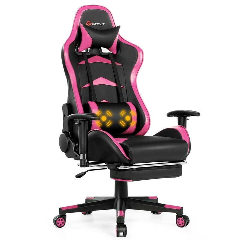 Ergonomic Massage Gaming Chair with Footrest & Adjustable Height, Reclining High Back PU Leather Swivel Racing Computer Office Chair