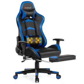 Ergonomic Massage Gaming Chair with Footrest & Adjustable Height, Reclining High Back PU Leather Swivel Racing Computer Office Chair