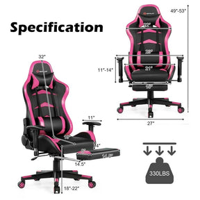 Ergonomic Massage Gaming Chair with Footrest & Adjustable Height, Reclining High Back PU Leather Swivel Racing Computer Office Chair