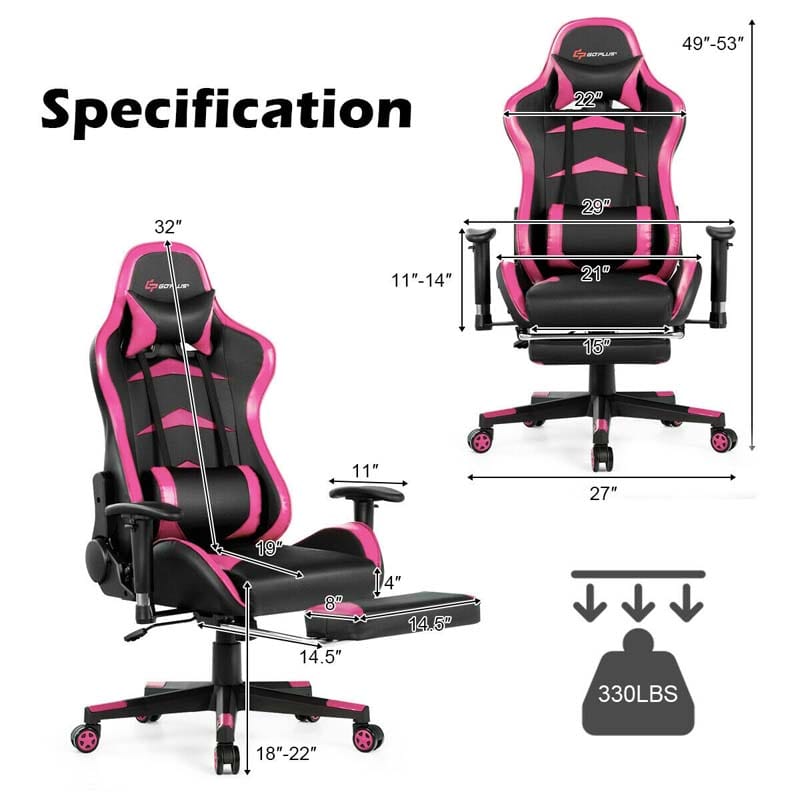Ergonomic Massage Gaming Chair with Footrest & Adjustable Height, Reclining High Back PU Leather Swivel Racing Computer Office Chair