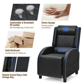 PU Leather Massage Gaming Recliner Chair with Adjustable Backrest & Footrest, Ergonomic Racing Style Single Sofa Home Theater Seating