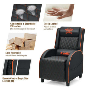 PU Leather Massage Gaming Recliner Chair with Adjustable Backrest & Footrest, Ergonomic Racing Style Single Sofa Home Theater Seating