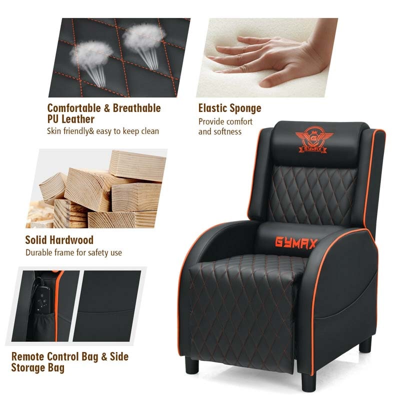 PU Leather Massage Gaming Recliner Chair with Adjustable Backrest & Footrest, Ergonomic Racing Style Single Sofa Home Theater Seating