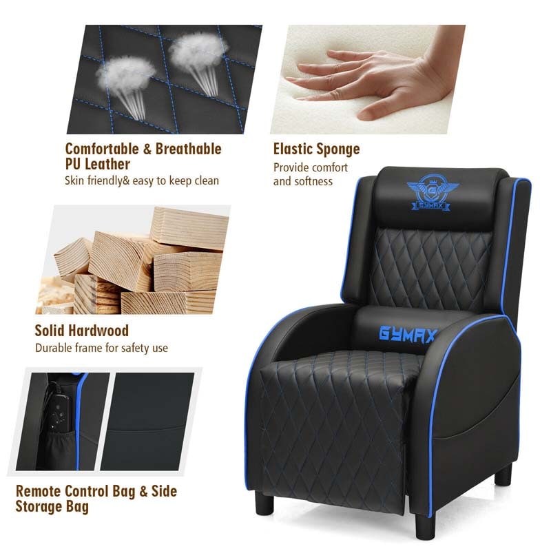 PU Leather Massage Gaming Recliner Chair with Adjustable Backrest & Footrest, Ergonomic Racing Style Single Sofa Home Theater Seating