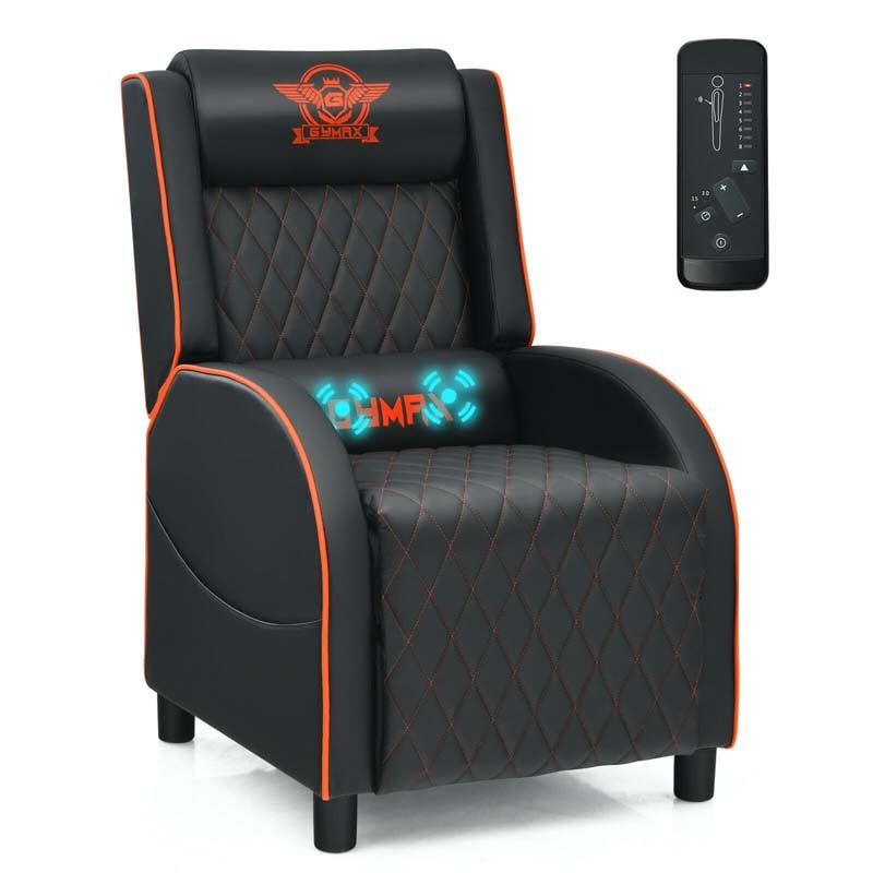PU Leather Massage Gaming Recliner Chair with Adjustable Backrest & Footrest, Ergonomic Racing Style Single Sofa Home Theater Seating