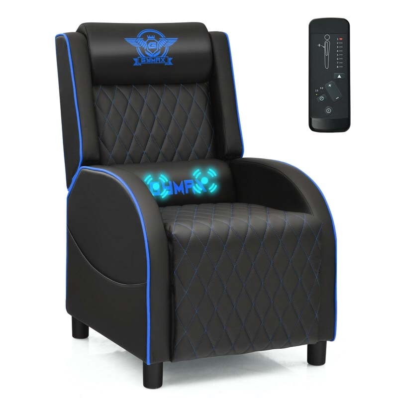 PU Leather Massage Gaming Recliner Chair with Adjustable Backrest & Footrest, Ergonomic Racing Style Single Sofa Home Theater Seating