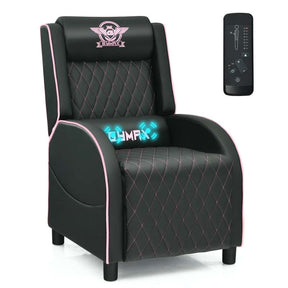 PU Leather Massage Gaming Recliner Chair with Adjustable Backrest & Footrest, Ergonomic Racing Style Single Sofa Home Theater Seating