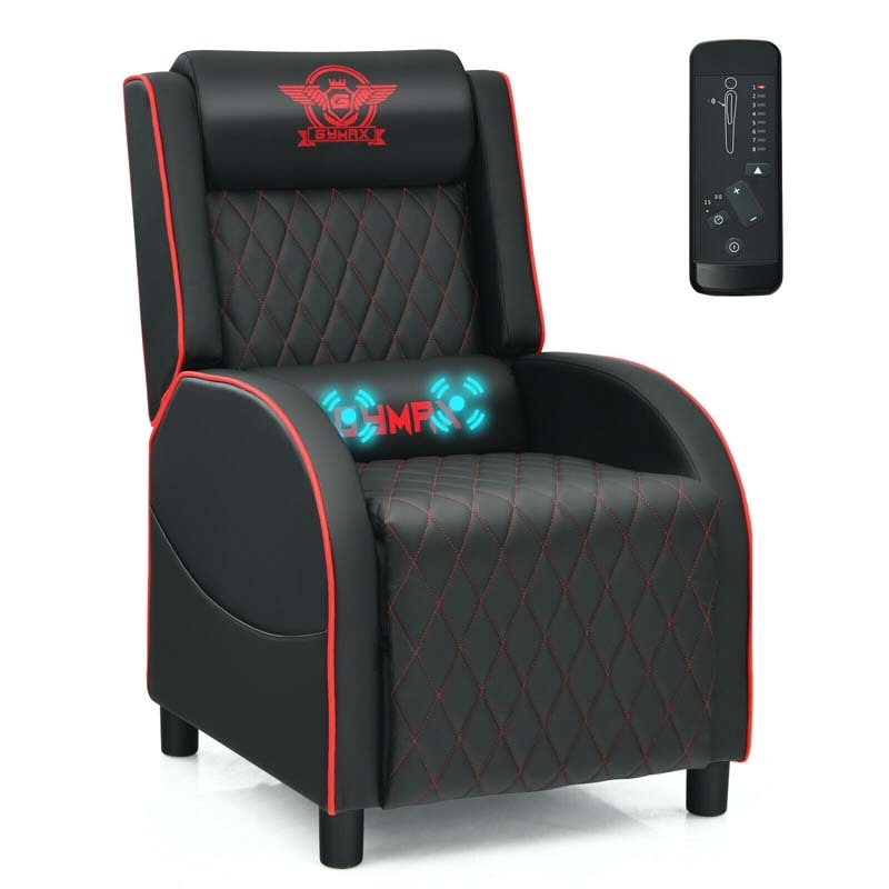 PU Leather Massage Gaming Recliner Chair with Adjustable Backrest & Footrest, Ergonomic Racing Style Single Sofa Home Theater Seating