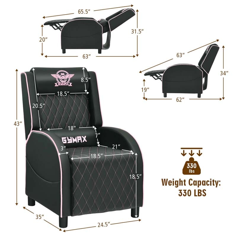 PU Leather Massage Gaming Recliner Chair with Adjustable Backrest & Footrest, Ergonomic Racing Style Single Sofa Home Theater Seating