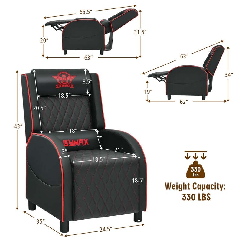 PU Leather Massage Gaming Recliner Chair with Adjustable Backrest & Footrest, Ergonomic Racing Style Single Sofa Home Theater Seating