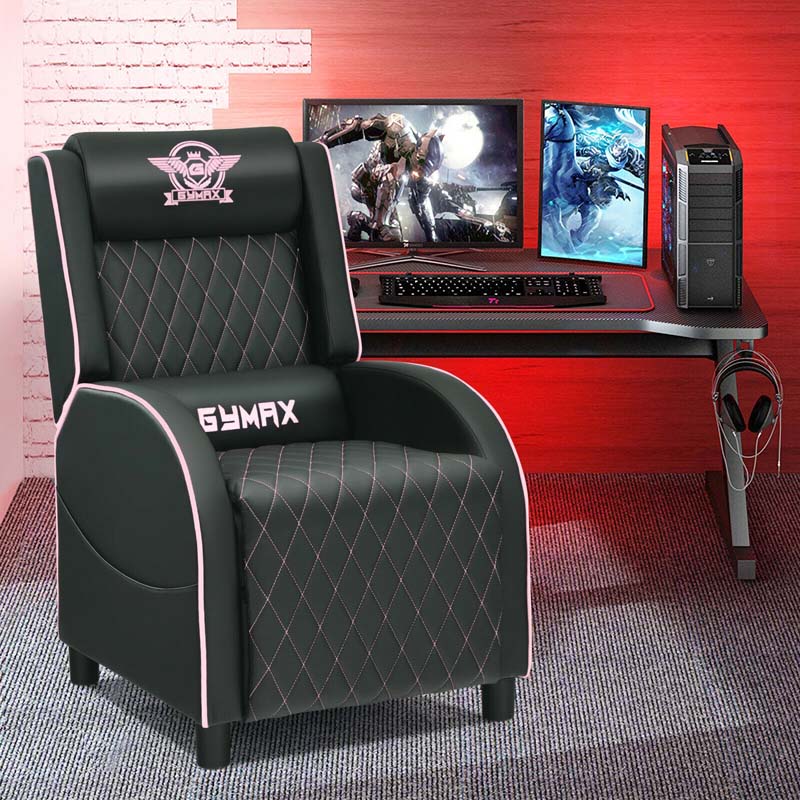 PU Leather Massage Gaming Recliner Chair with Adjustable Backrest & Footrest, Ergonomic Racing Style Single Sofa Home Theater Seating