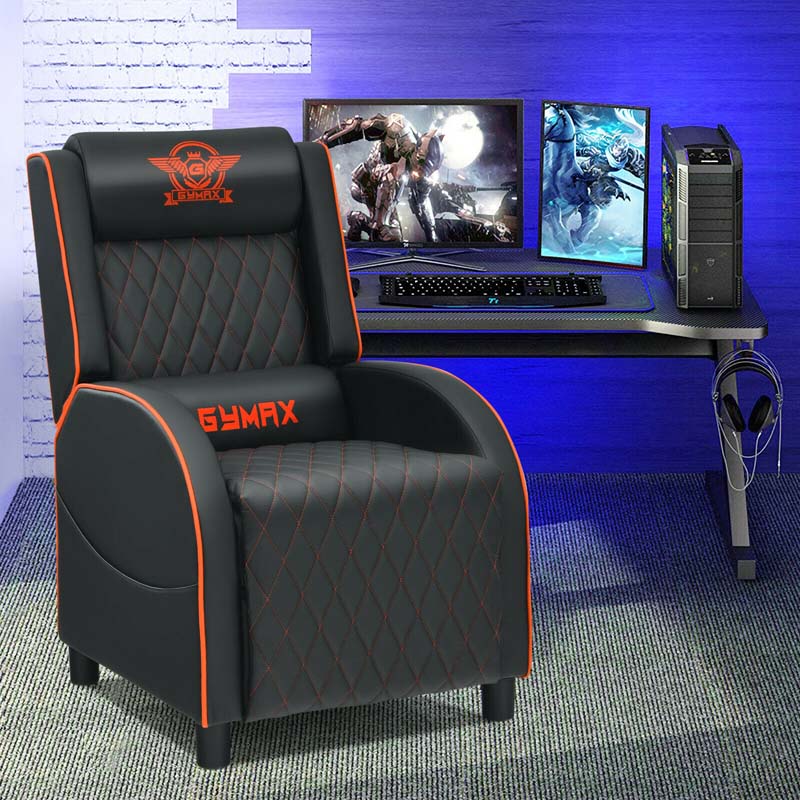 PU Leather Massage Gaming Recliner Chair with Adjustable Backrest & Footrest, Ergonomic Racing Style Single Sofa Home Theater Seating