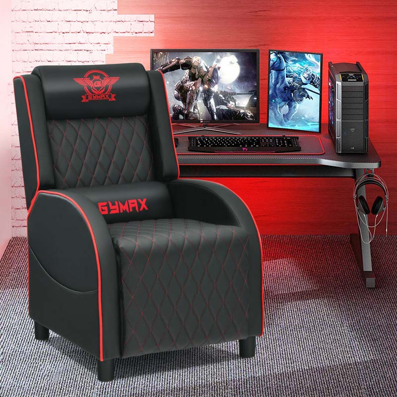 PU Leather Massage Gaming Recliner Chair with Adjustable Backrest & Footrest, Ergonomic Racing Style Single Sofa Home Theater Seating