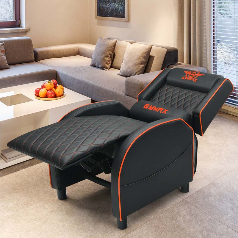 PU Leather Massage Gaming Recliner Chair with Adjustable Backrest & Footrest, Ergonomic Racing Style Single Sofa Home Theater Seating