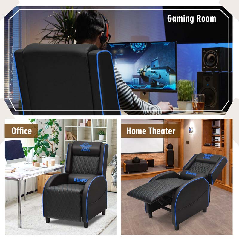 PU Leather Massage Gaming Recliner Chair with Adjustable Backrest & Footrest, Ergonomic Racing Style Single Sofa Home Theater Seating