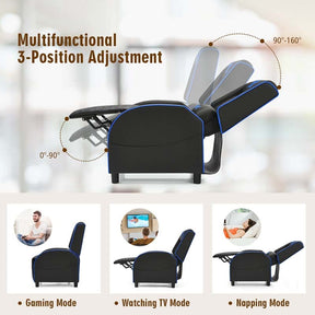 PU Leather Massage Gaming Recliner Chair with Adjustable Backrest & Footrest, Ergonomic Racing Style Single Sofa Home Theater Seating