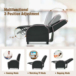 PU Leather Massage Gaming Recliner Chair with Adjustable Backrest & Footrest, Ergonomic Racing Style Single Sofa Home Theater Seating