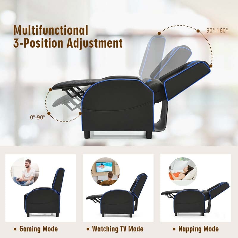 PU Leather Massage Gaming Recliner Chair with Adjustable Backrest & Footrest, Ergonomic Racing Style Single Sofa Home Theater Seating
