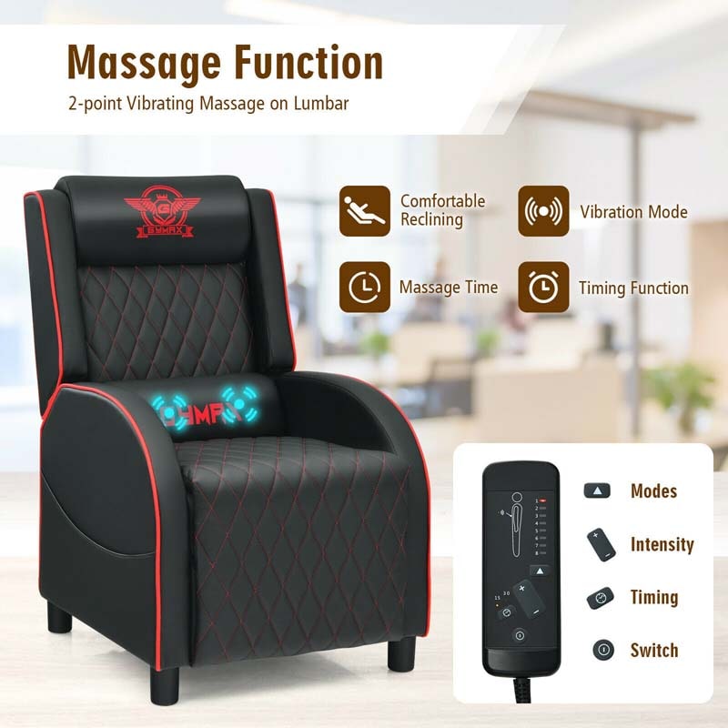 PU Leather Massage Gaming Recliner Chair with Adjustable Backrest & Footrest, Ergonomic Racing Style Single Sofa Home Theater Seating