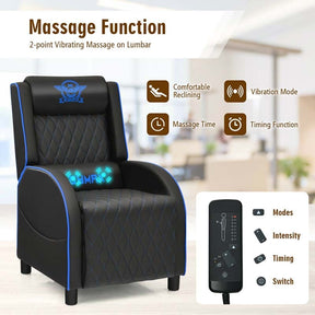 PU Leather Massage Gaming Recliner Chair with Adjustable Backrest & Footrest, Ergonomic Racing Style Single Sofa Home Theater Seating
