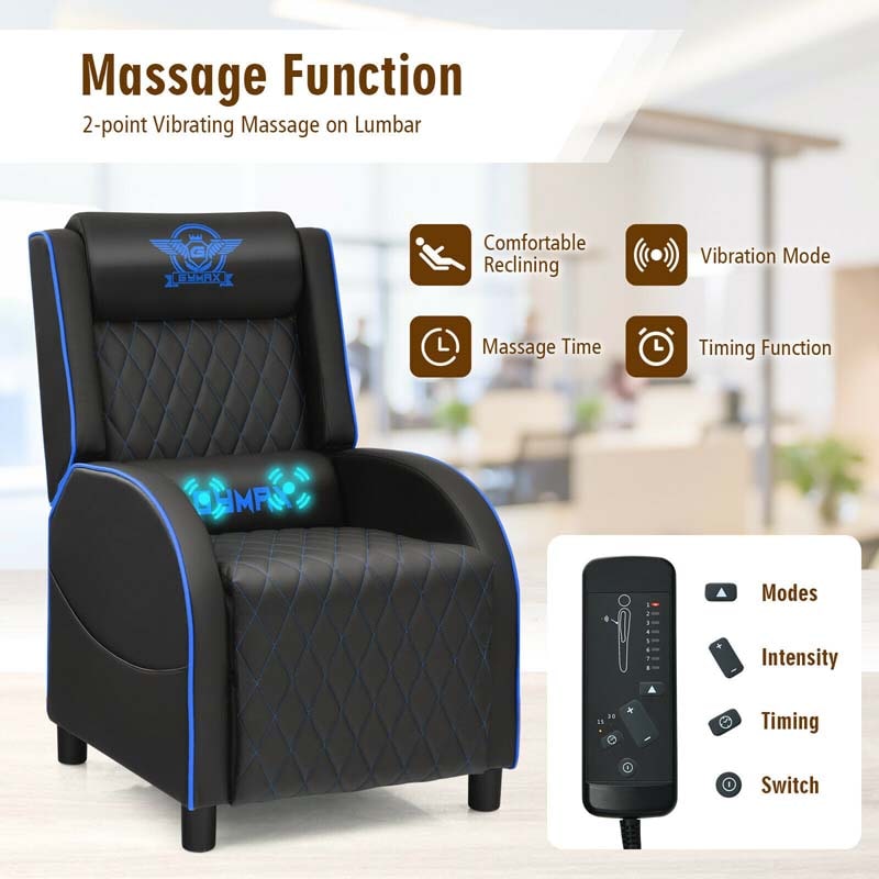 PU Leather Massage Gaming Recliner Chair with Adjustable Backrest & Footrest, Ergonomic Racing Style Single Sofa Home Theater Seating